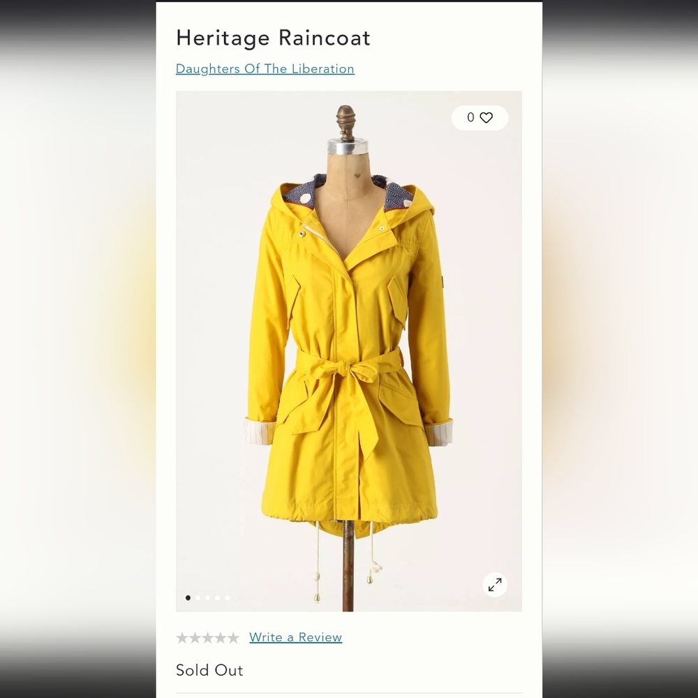 Anthropologie Heritage Raincoat Daughters Of The Liberation EUC Size Large